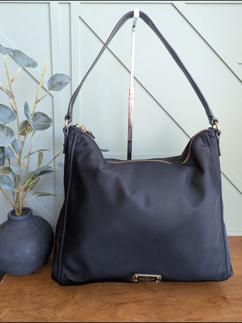 Kate Spade New York Justyne Nylon Hobo Bag in black. - Picture 2 of 11